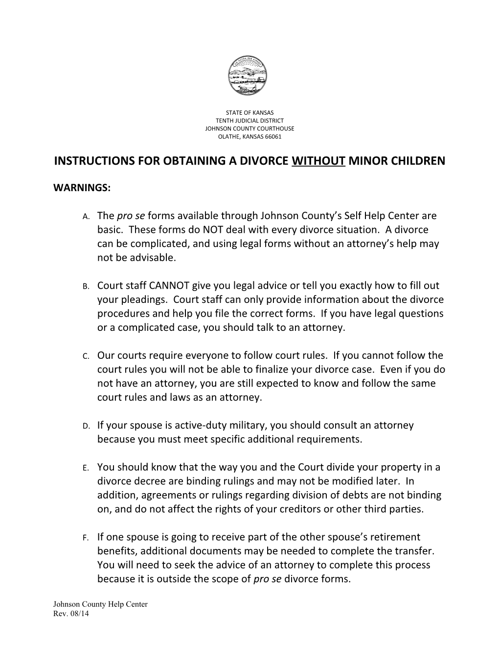 Instructions for Obtaining a Divorce Without Minor Children