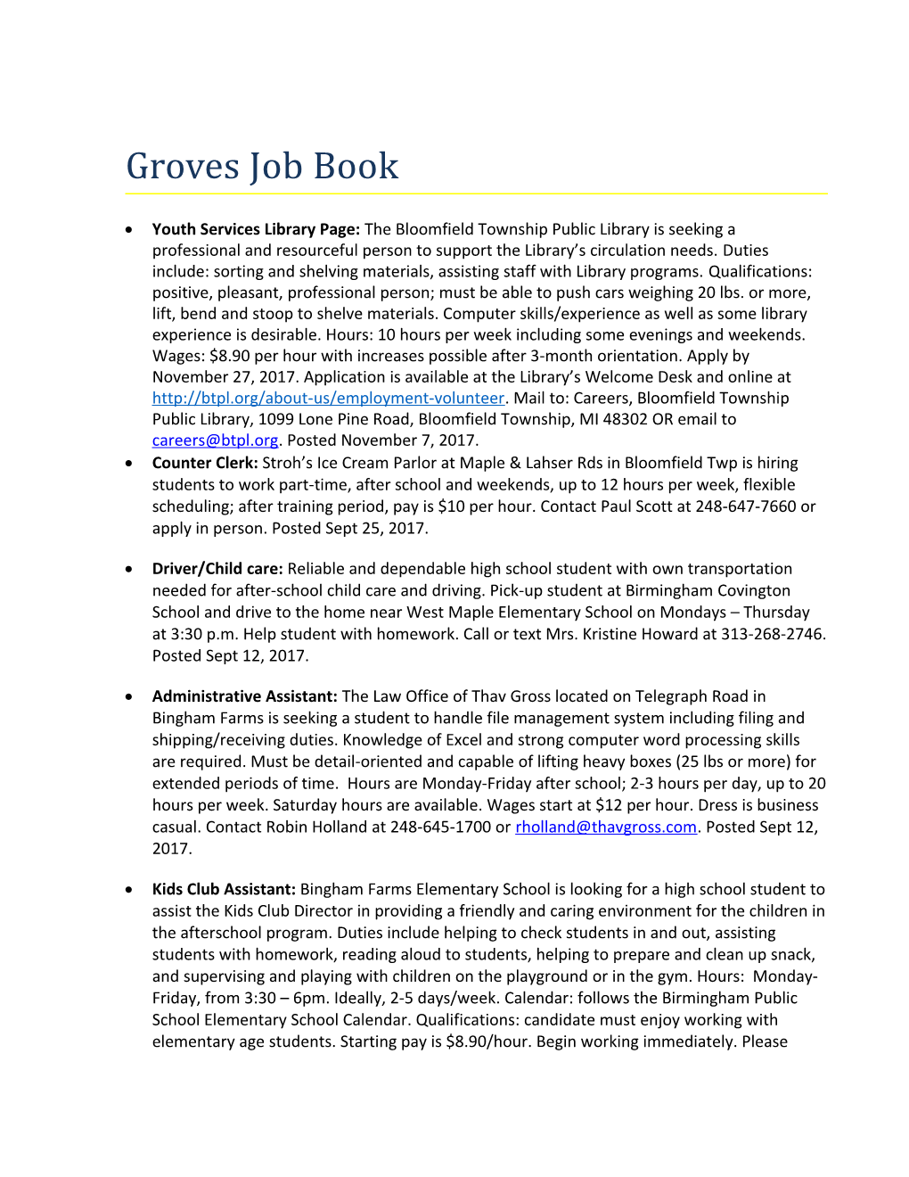 Groves Job Book