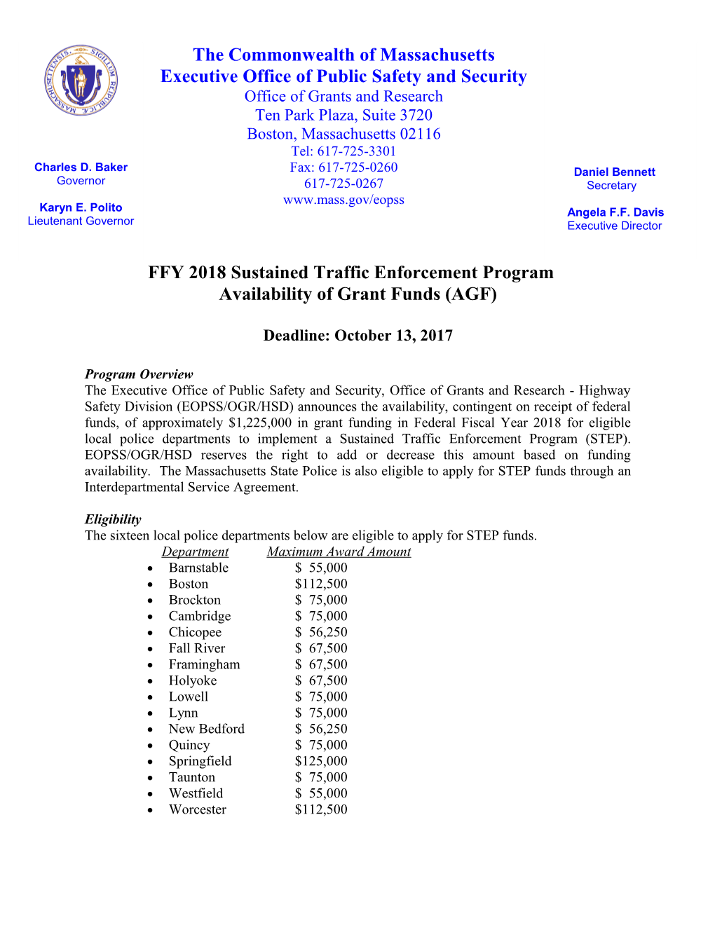 FFY 2018 Sustained Traffic Enforcement Program