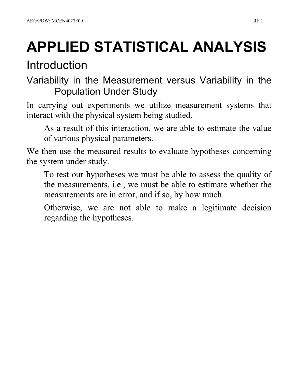 Statistical Analysis Notes