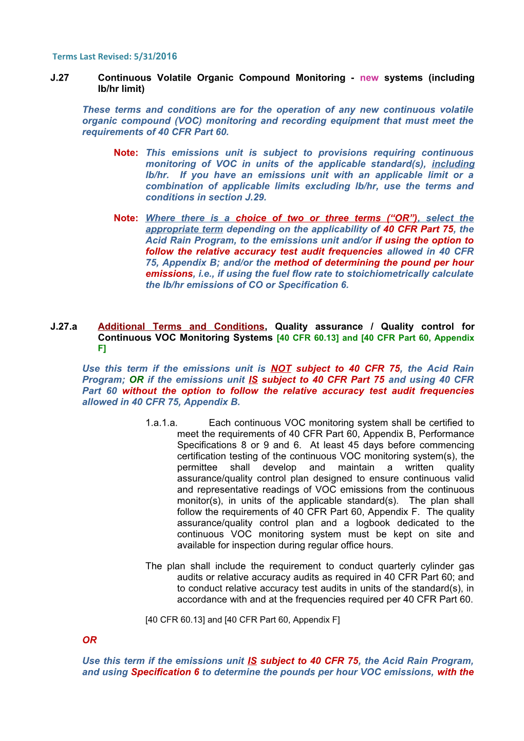 J.27 Continuous Volatile Organic Compound Monitoring - New Systems (Including Lb/Hr Limit)