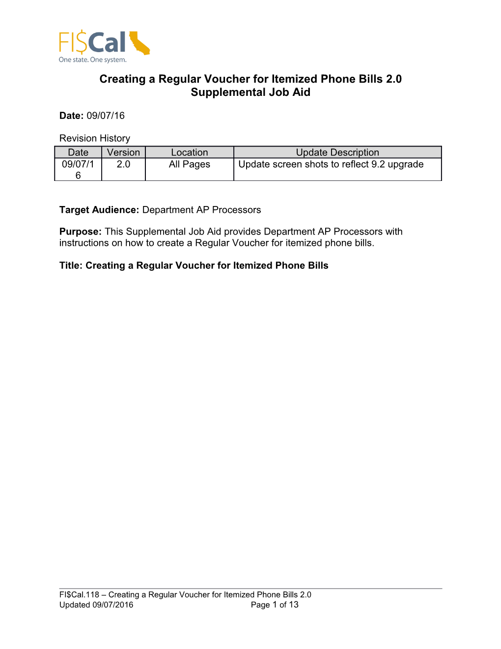 Creating a Regular Voucher for Itemized Phone Bills 2.0