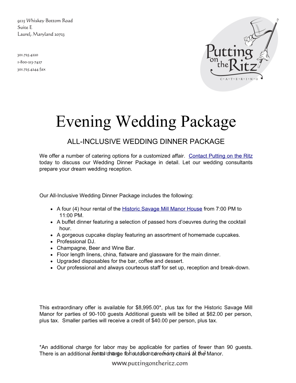 All-Inclusive Wedding Dinner Package