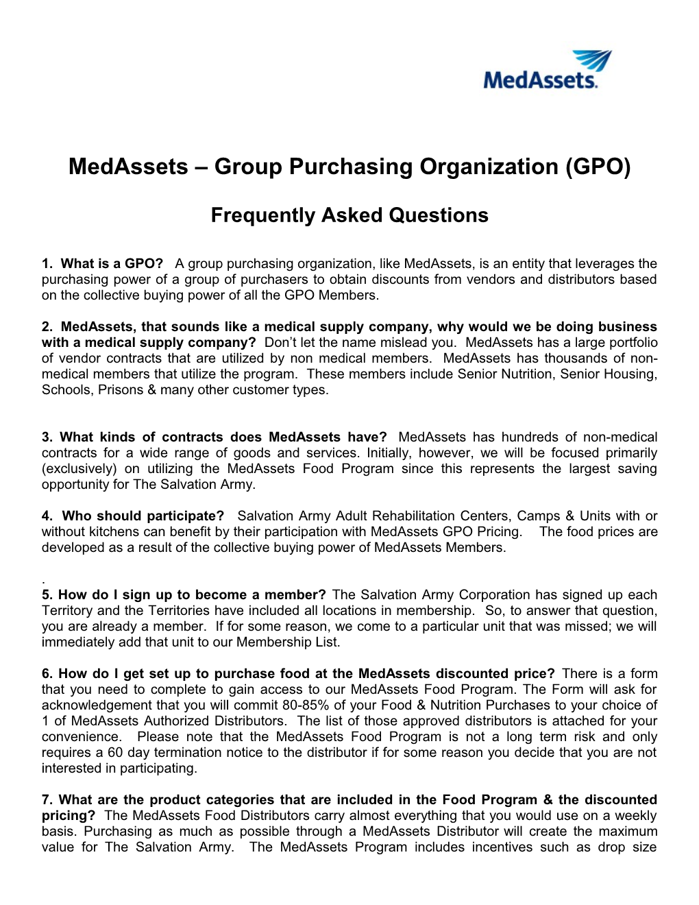 Medassets Group Purchasing Organization (GPO)