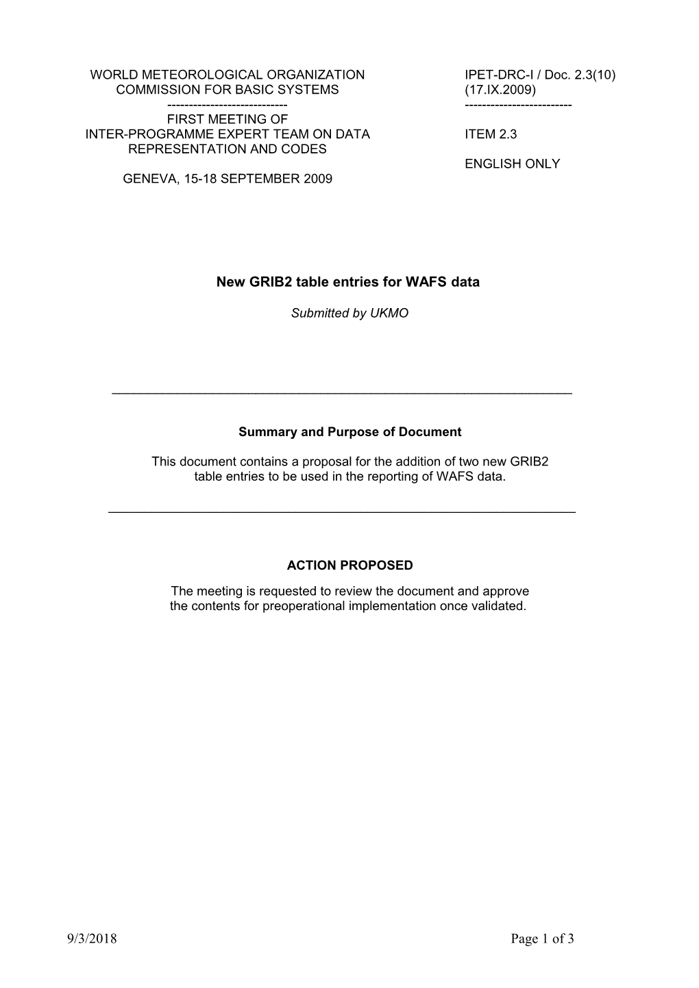 New GRIB2 Table Entries for WAFS Data