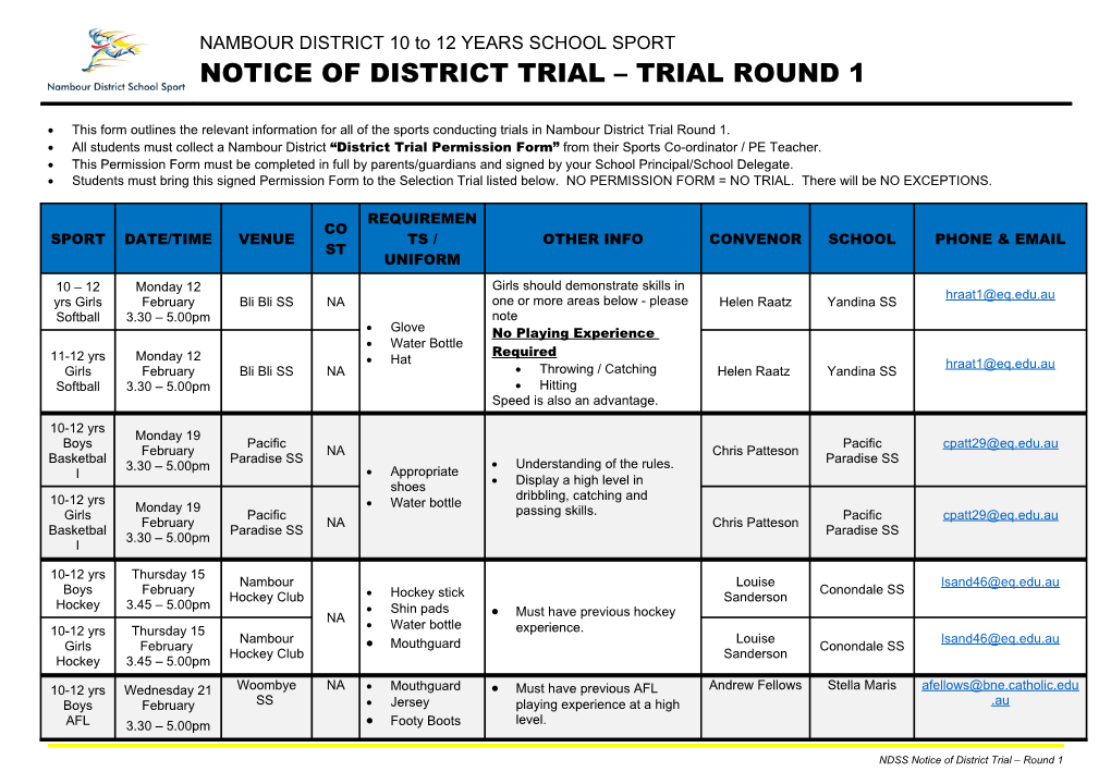 Nambour District Trial Notice 10-12 Years