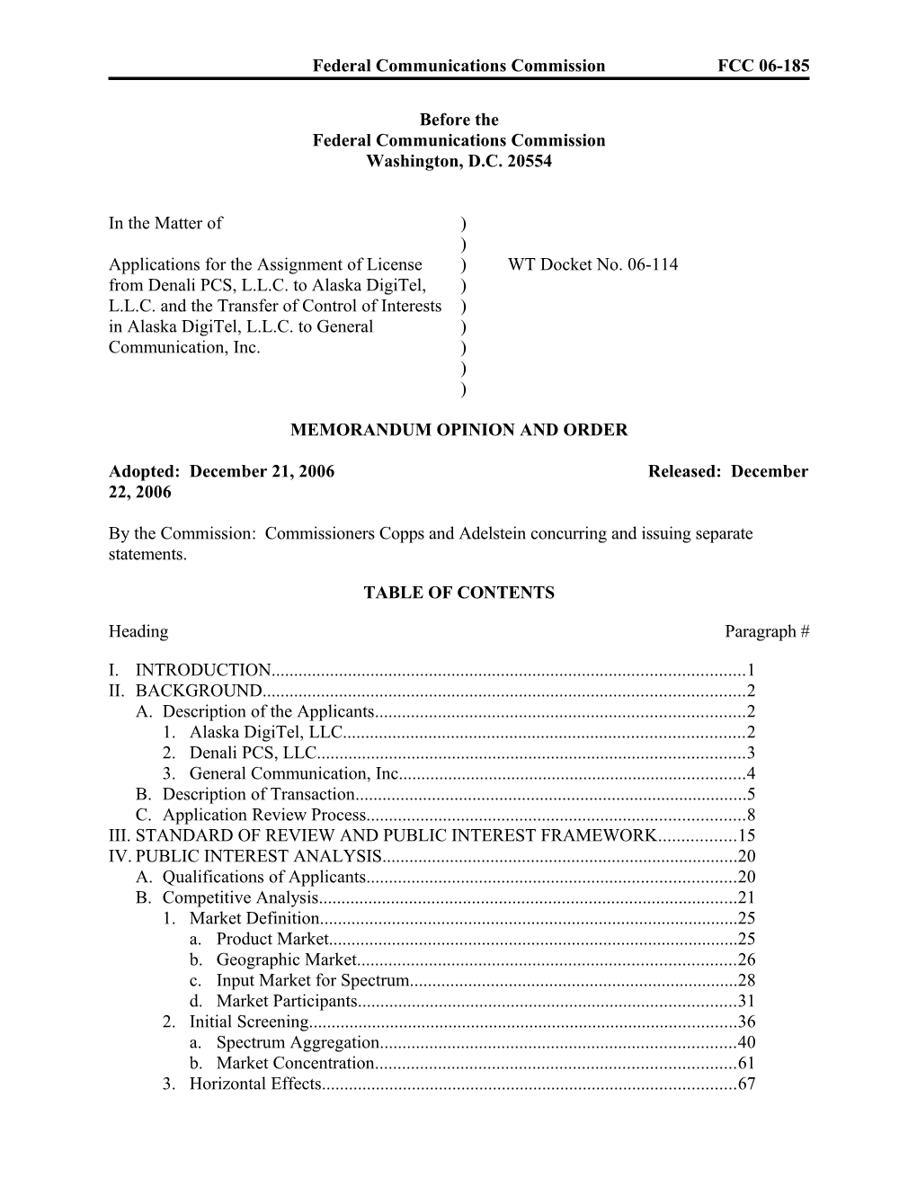 Federal Communications Commissionfcc 06-185