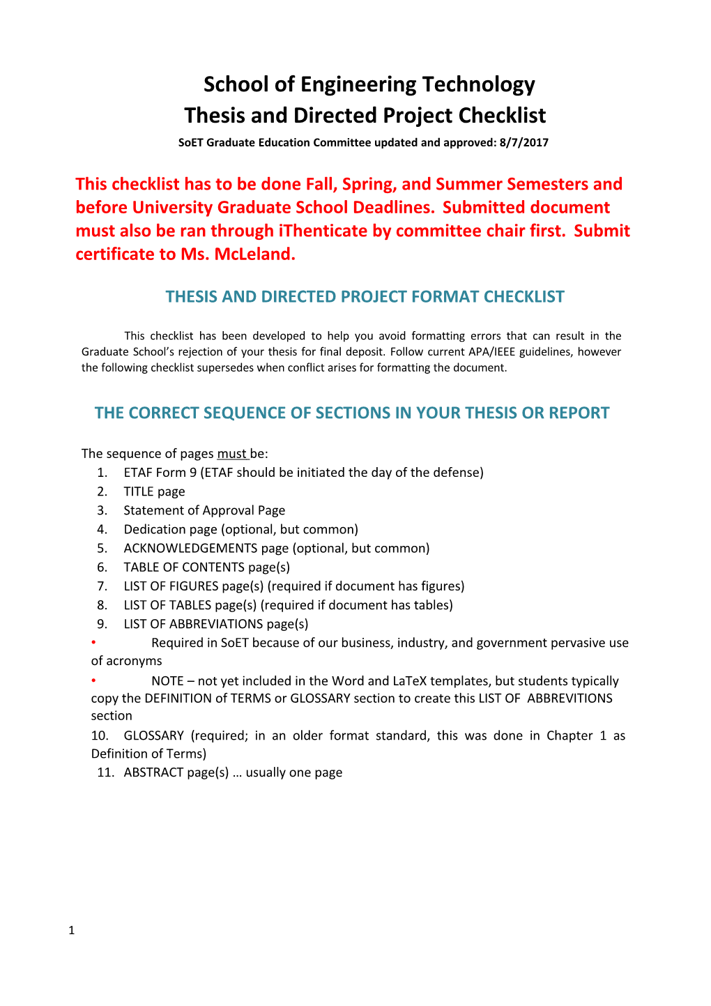 Microsoft Word - Soet Thesis And Directed Project Format Checklist - 10-14-15