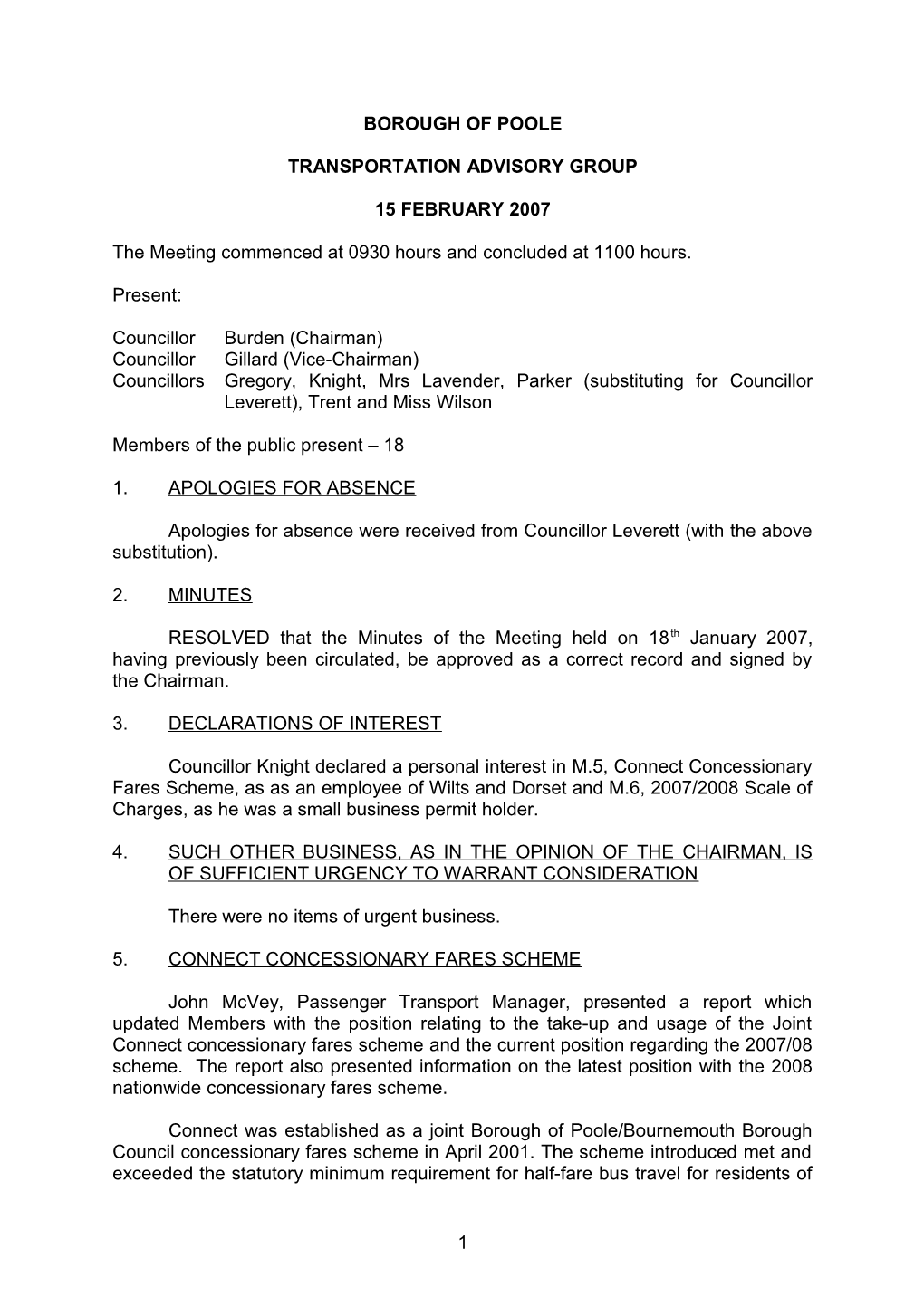 Minutes - Transportation Advisory Group - 15 February 2007