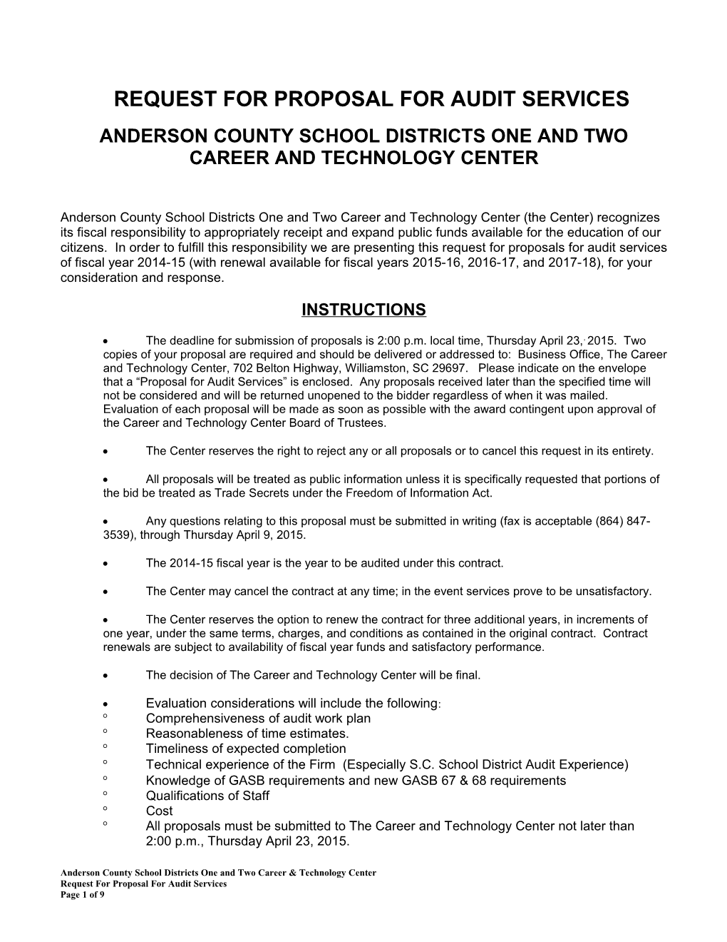 Anderson County School Districts One and Two