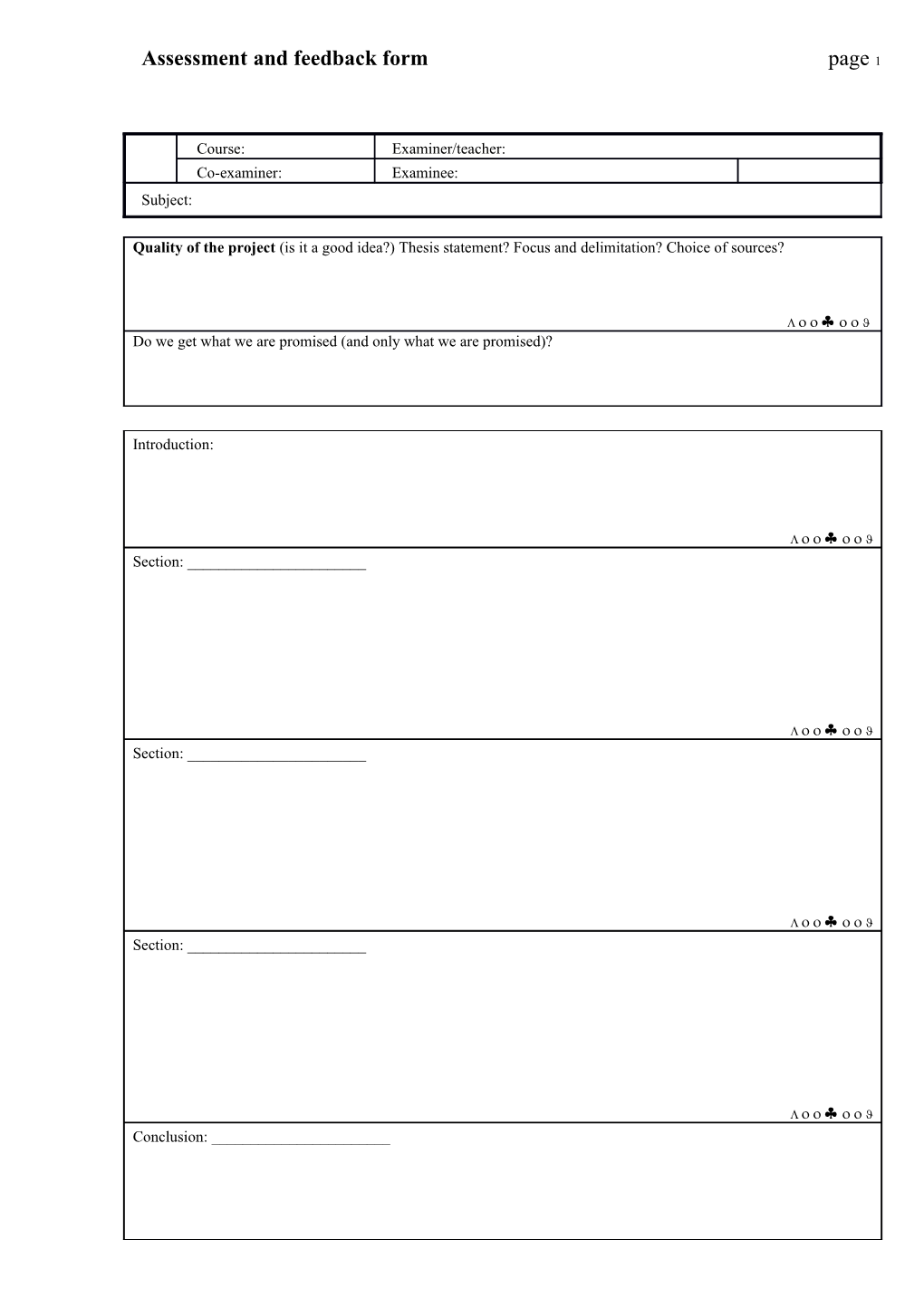 Assessment and Feedback Form Page 1