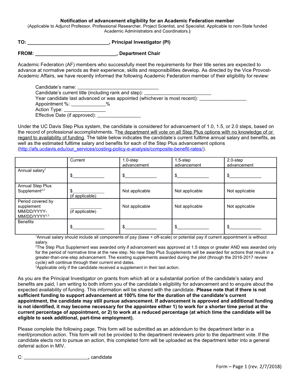 Notification of Advancement Eligibility for an Academic Federation Member