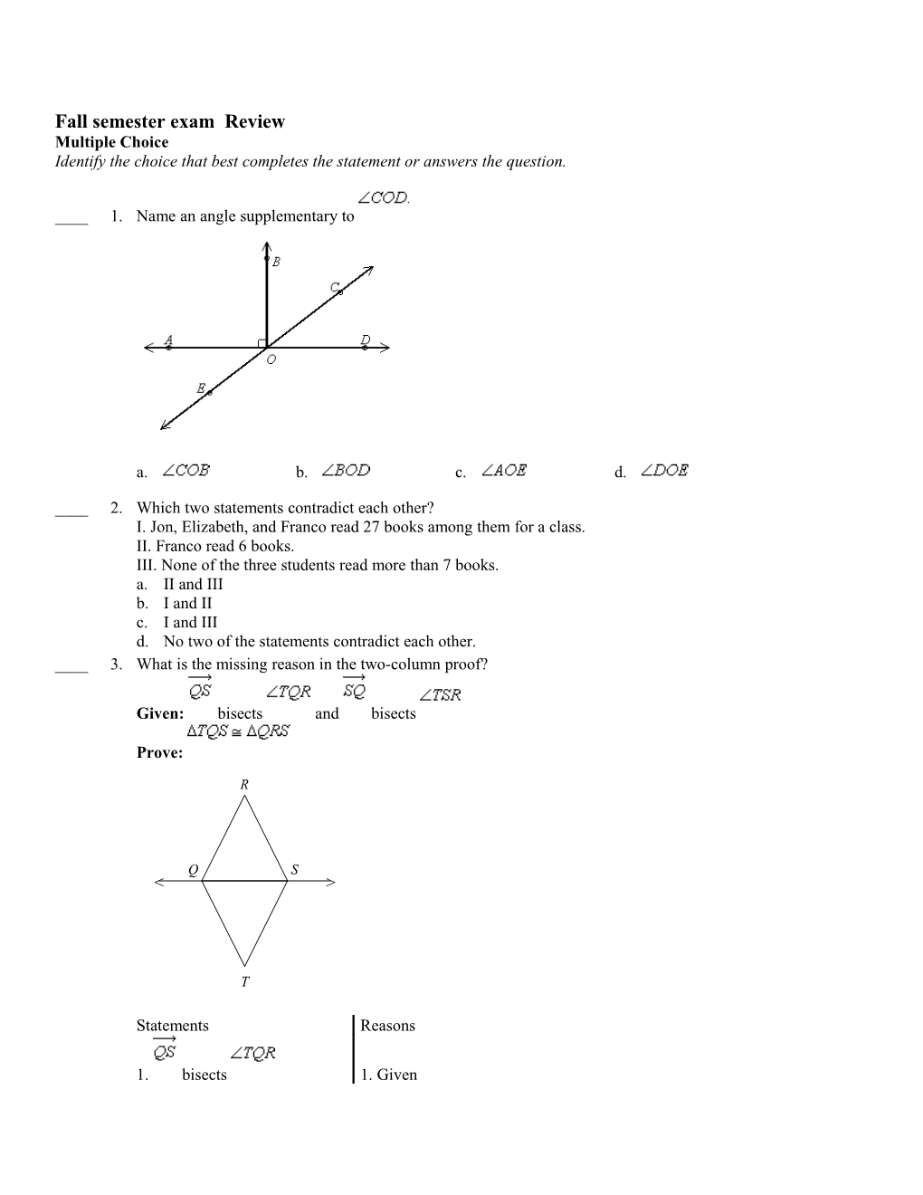 Fall Semester Exam Review