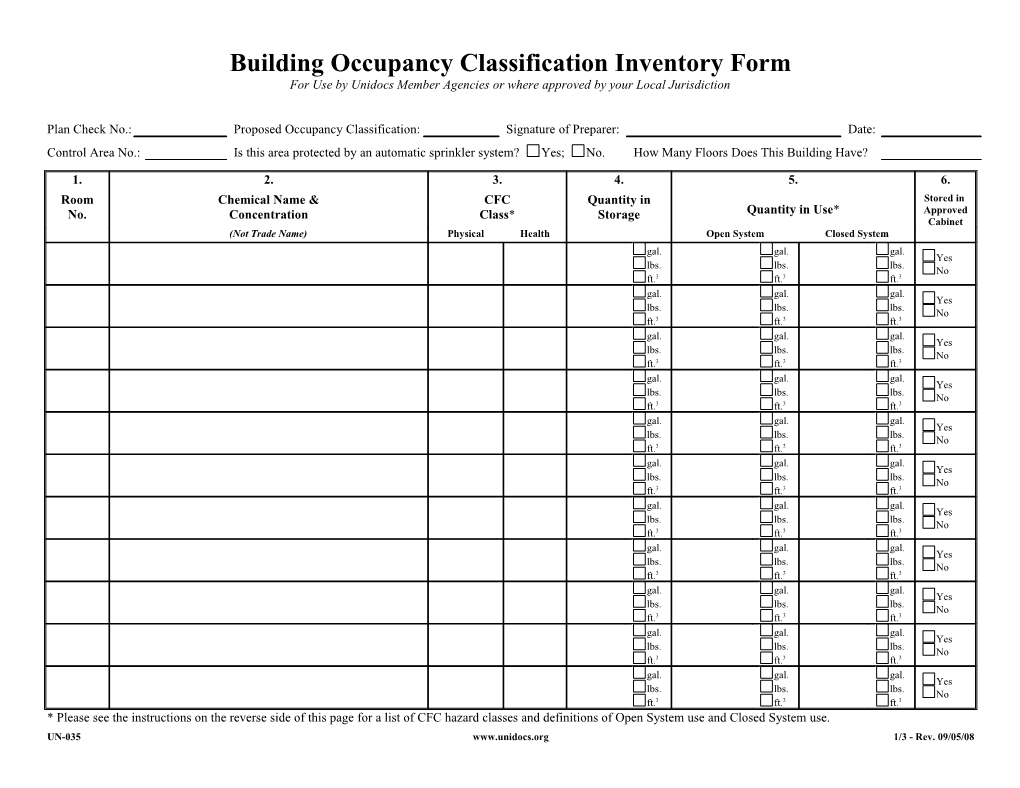 Building Occupancy Classification Inventory Form