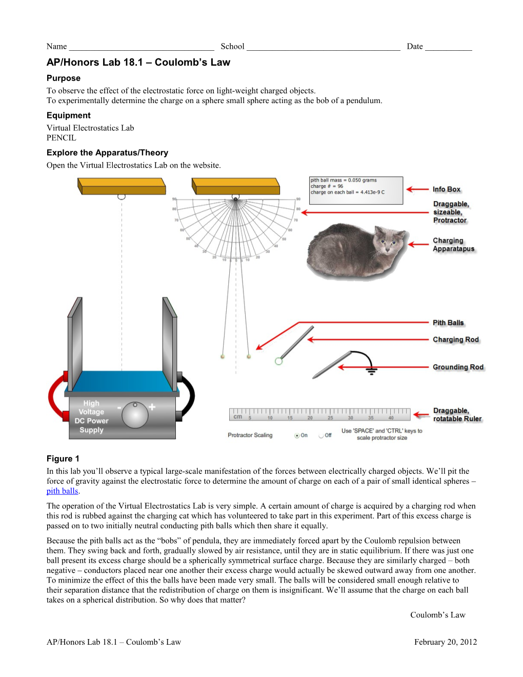 AP/Honors Lab 18.1 Coulomb S Law