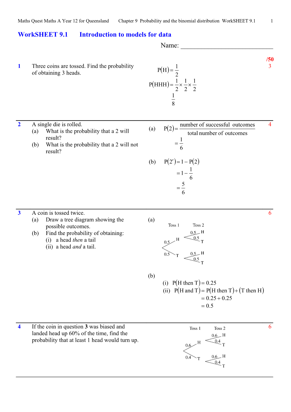 Worksheet 9.1 Introduction to Models for Data