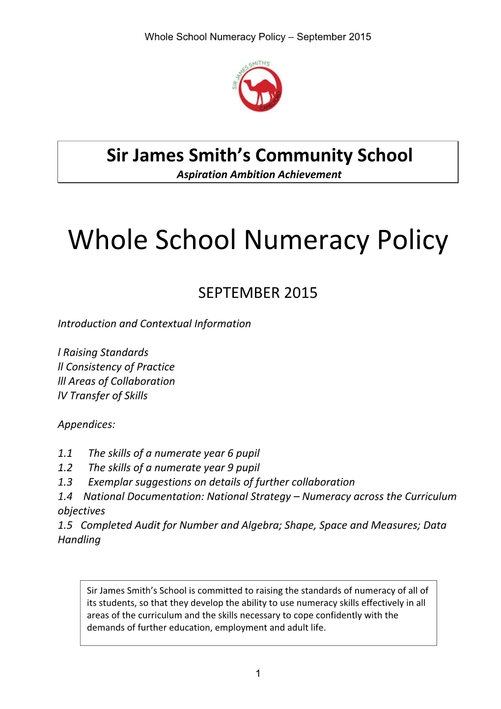 Whole School Numeracy Policy