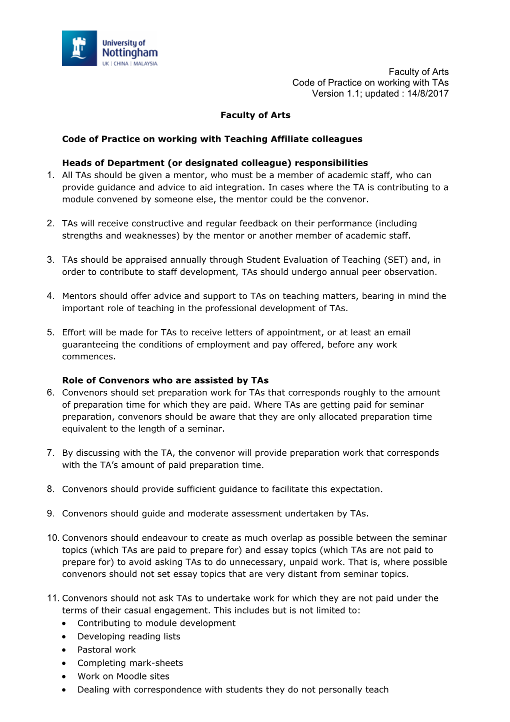 Code of Practice on Working with Teaching Affiliate Colleagues