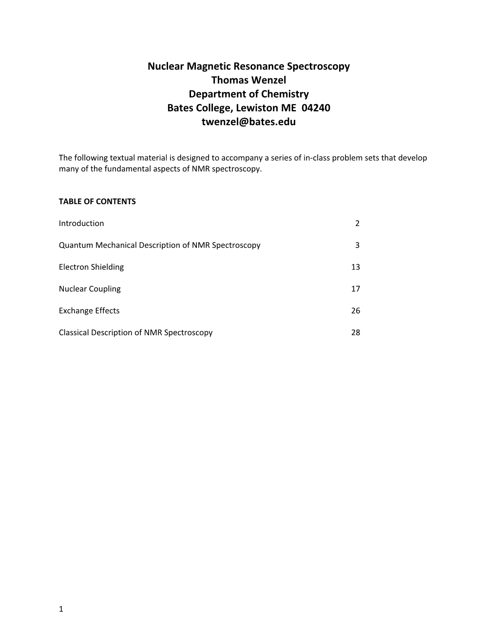 Nuclear Magnetic Resonance Spectroscopy