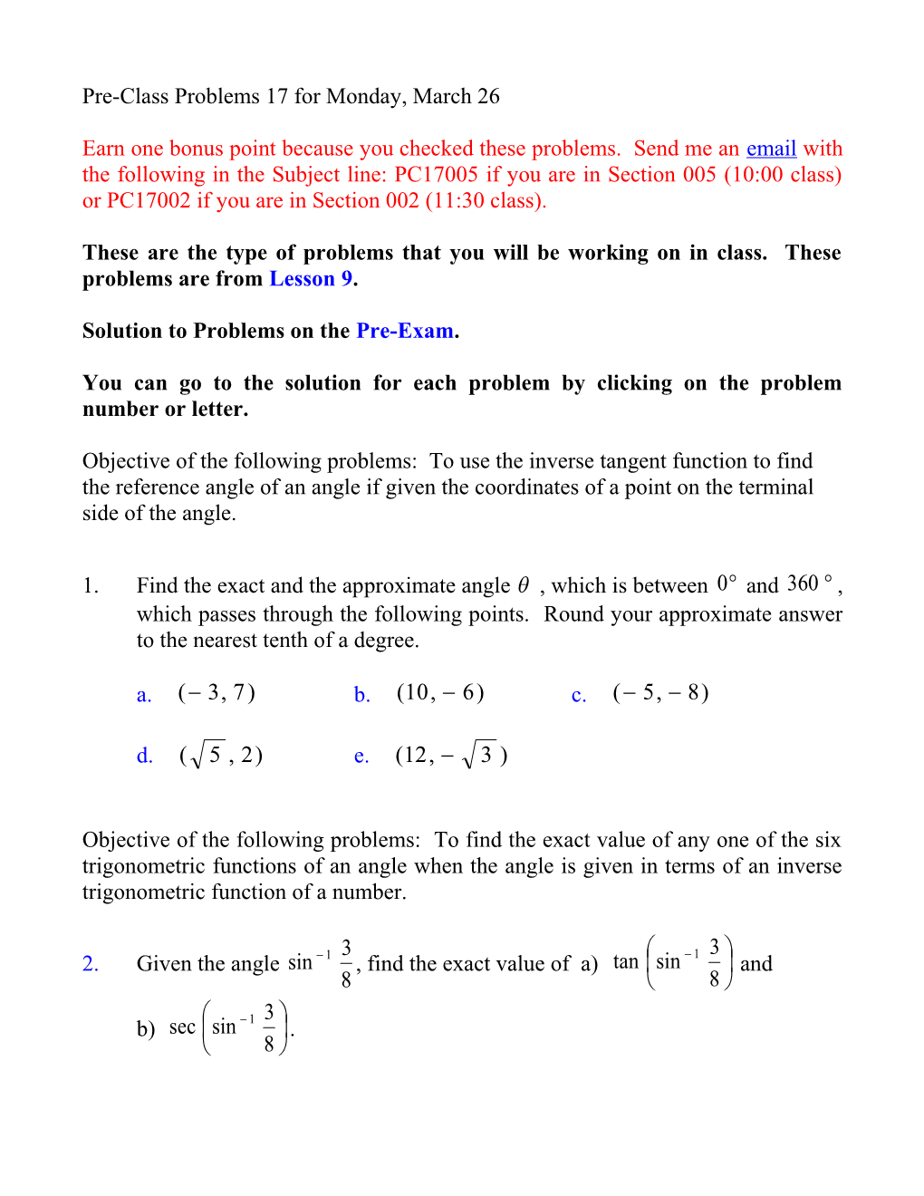 Pre-Class Problems17 for Monday, March 26