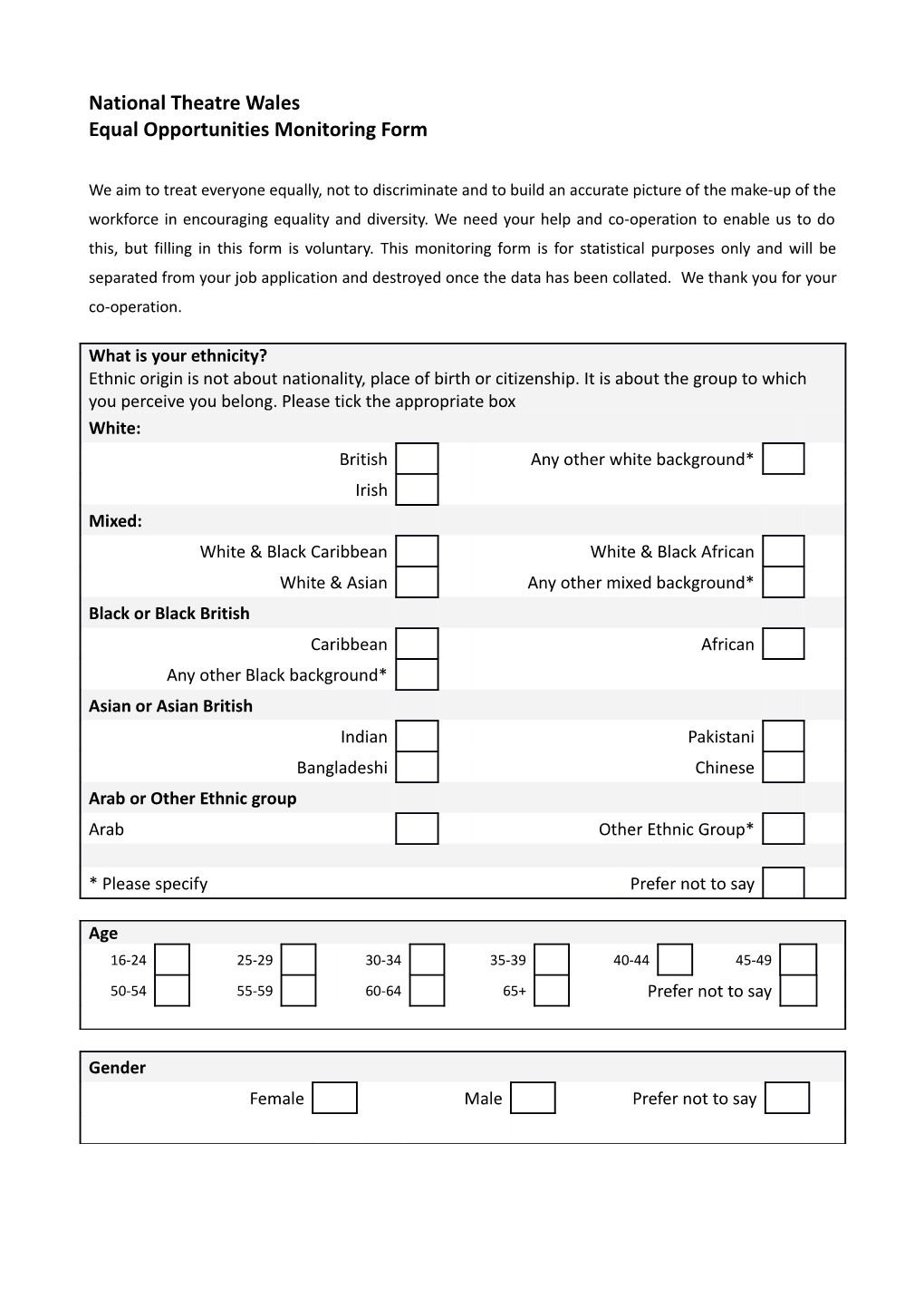Equal Opportunities Monitoring Form s2