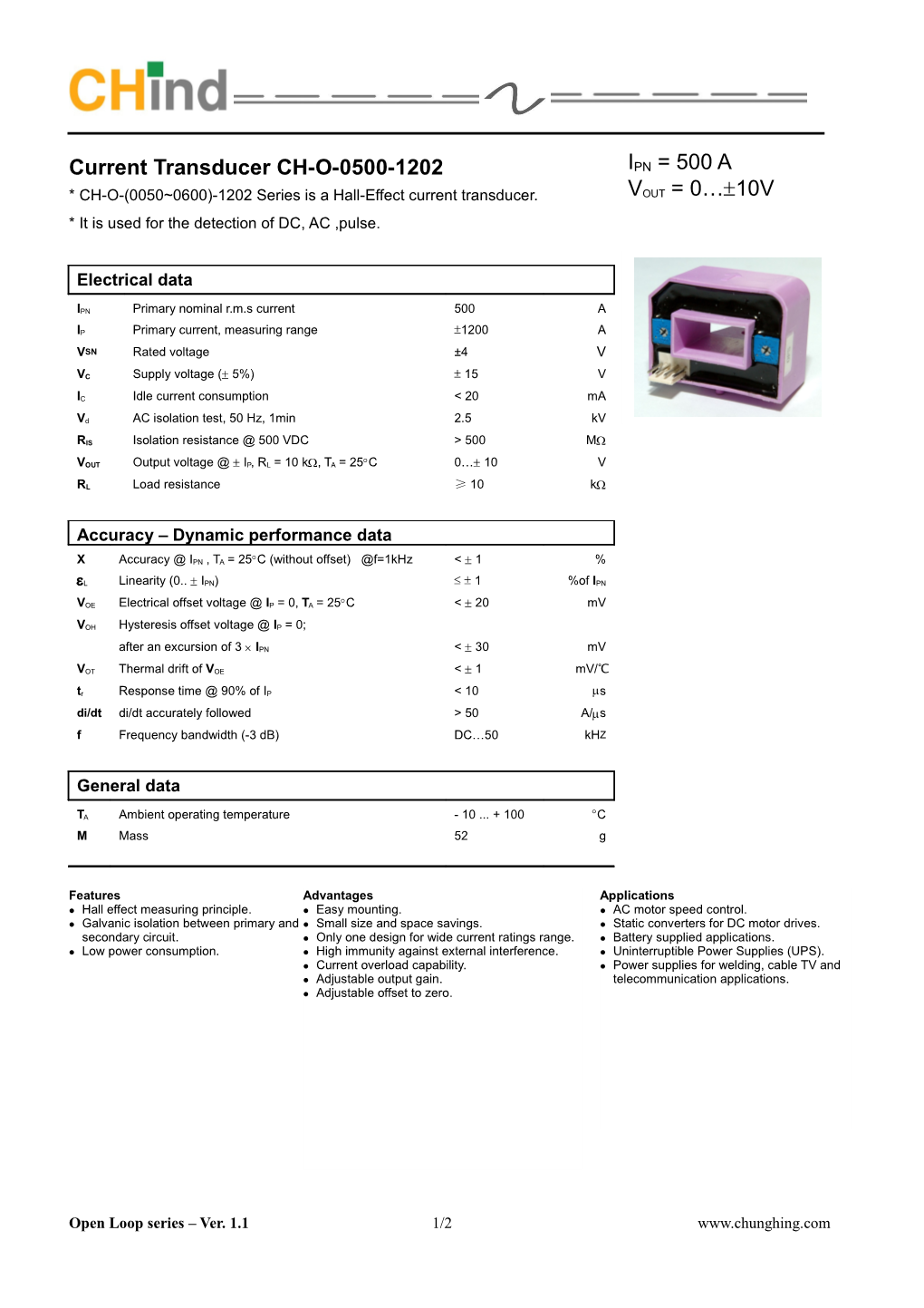 Current Transducer CH-O-0500-1202