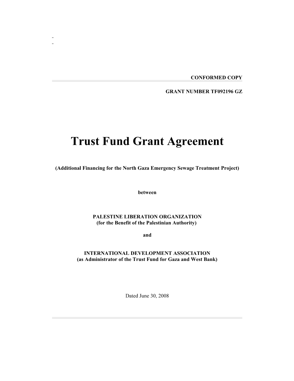 Trust Fund Grant Agreement