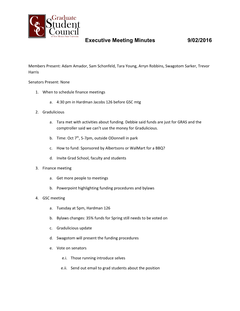 Executive Meeting Minutes9/02/2016