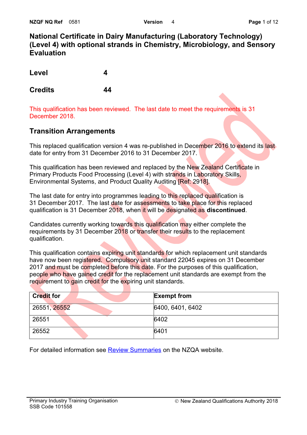 0581 National Certificate in Dairy Manufacturing (Laboratory Technology) (Level 4) With