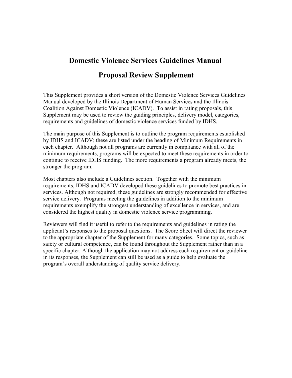Domestic Violence Services Guidelines Manual