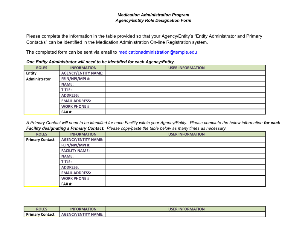 Agency/Entity Role Designation Form