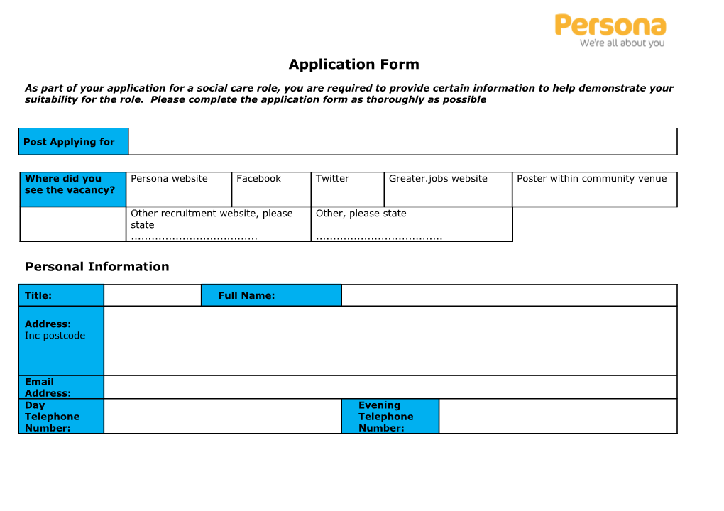 Form : Application for Positive Action Training Scheme