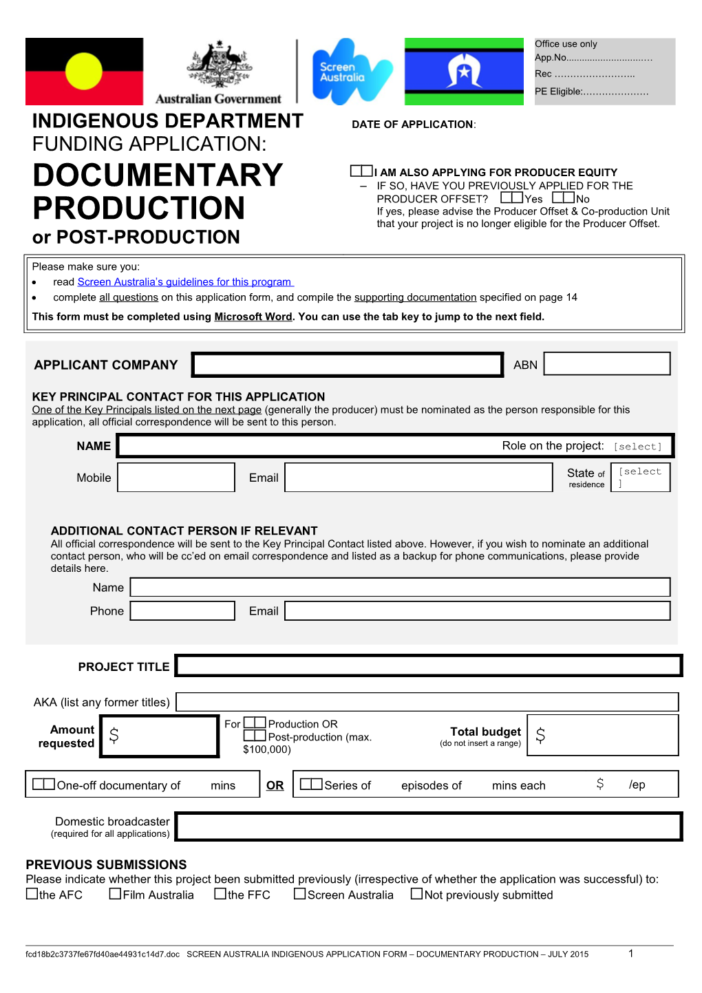 Indigenous Documentary Production Application Form