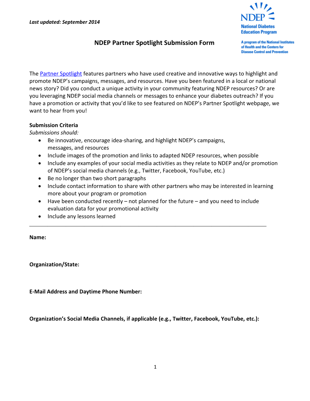 NDEP Partner Spotlight Submission Form
