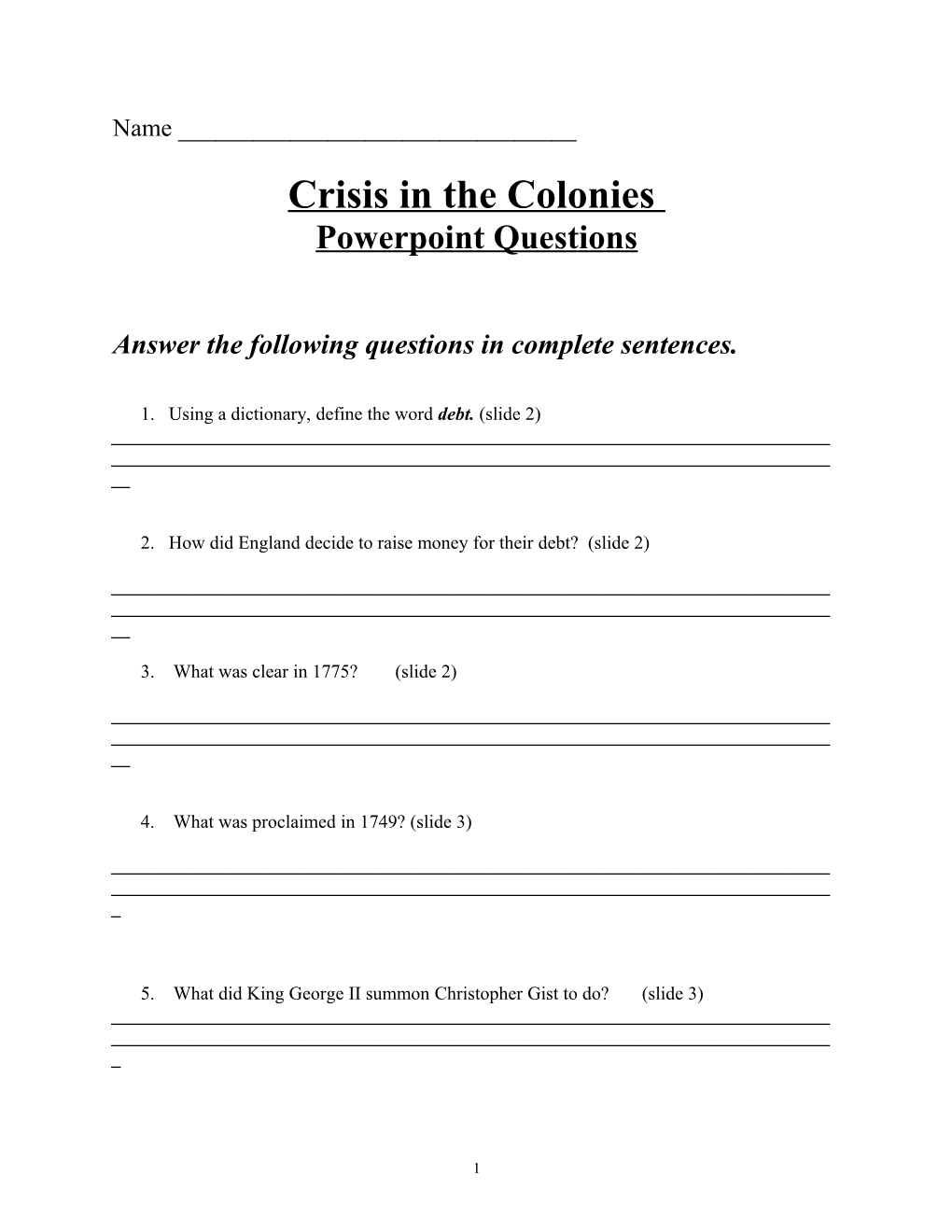 Crisis in the Colonies