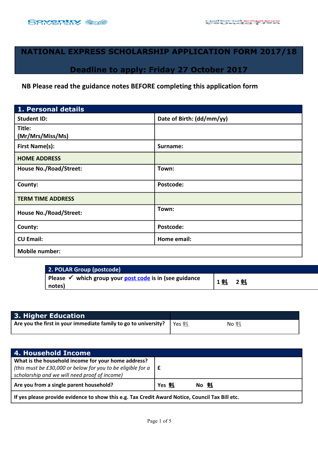 NB Please Read the Guidance Notes BEFORE Completing This Application Form