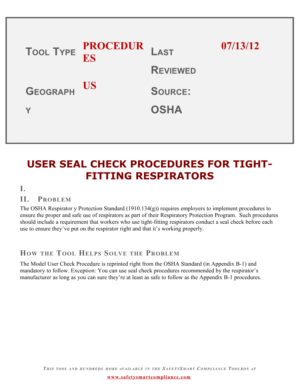 User Seal Check Procedures for Tight-Fitting Respirators
