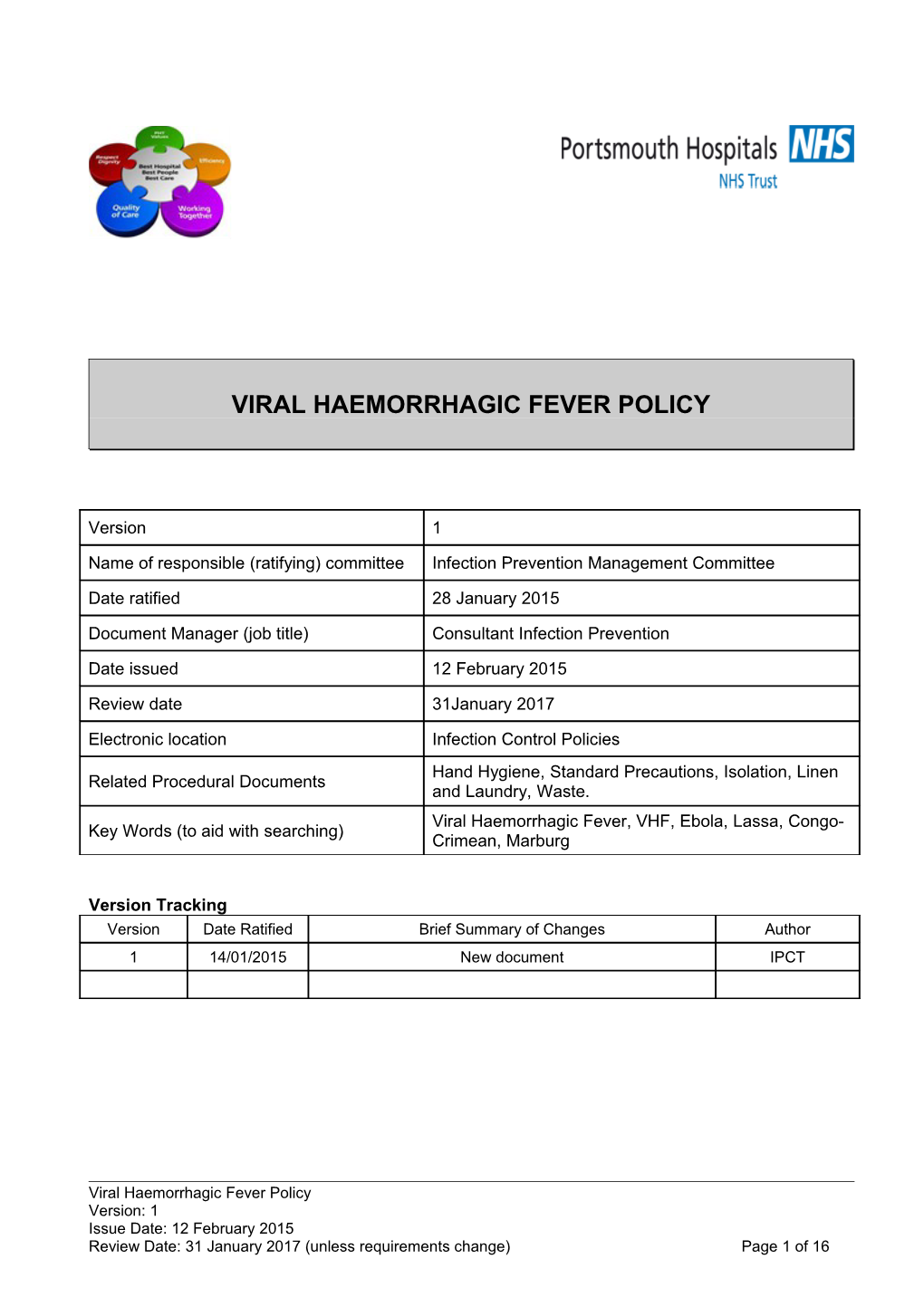 Viral Haemorrhagic Fever Policy