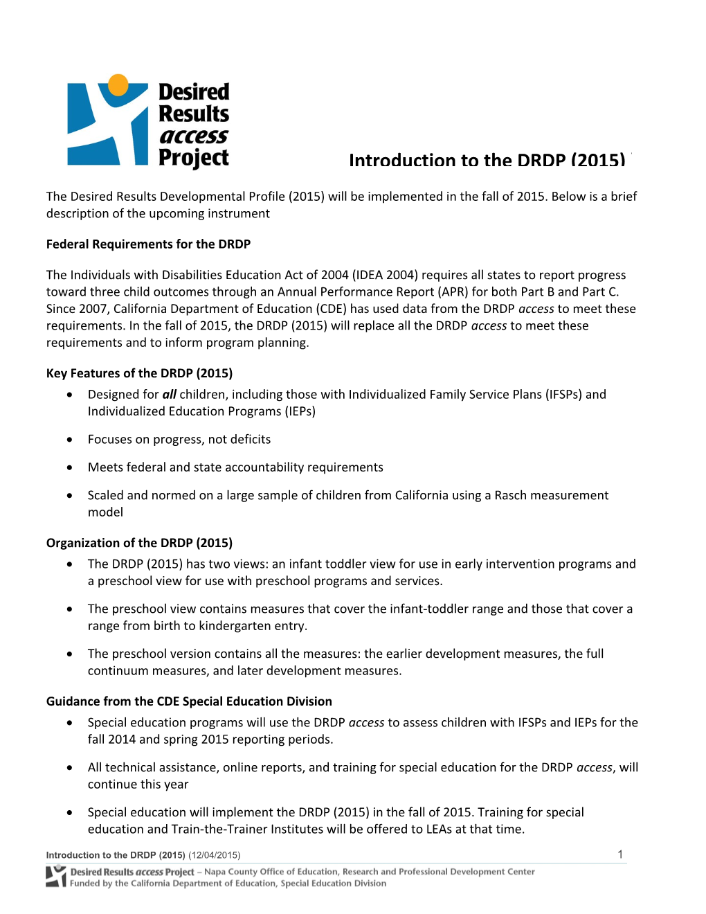 Federal Requirements for the DRDP