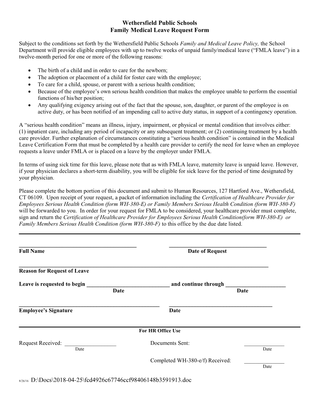 Family Medical Leave Request Form s1