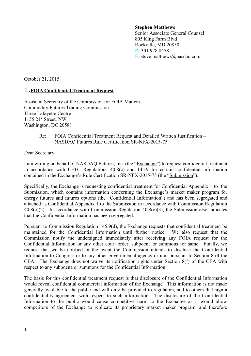 FOIA Justification Letter