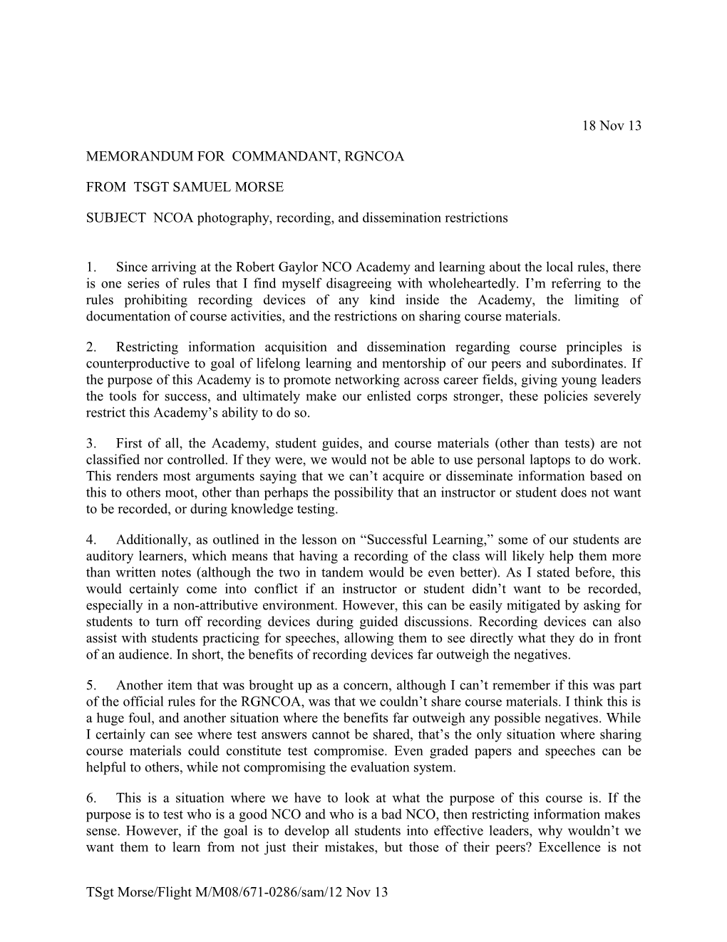 Memorandum for Commandant, Rgncoa