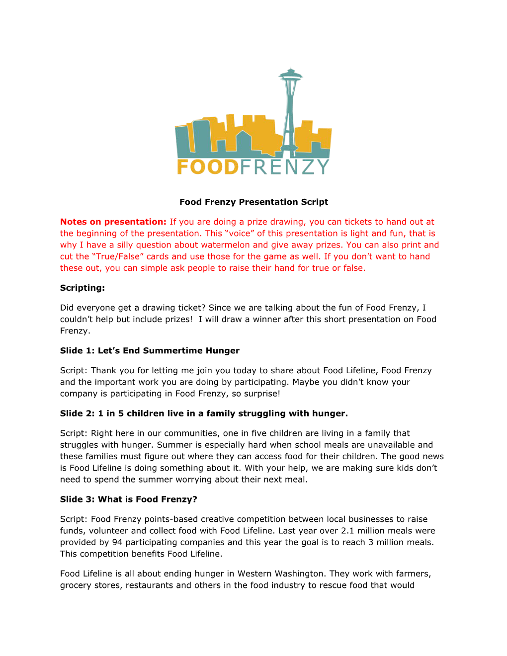 Food Frenzy Presentation Script