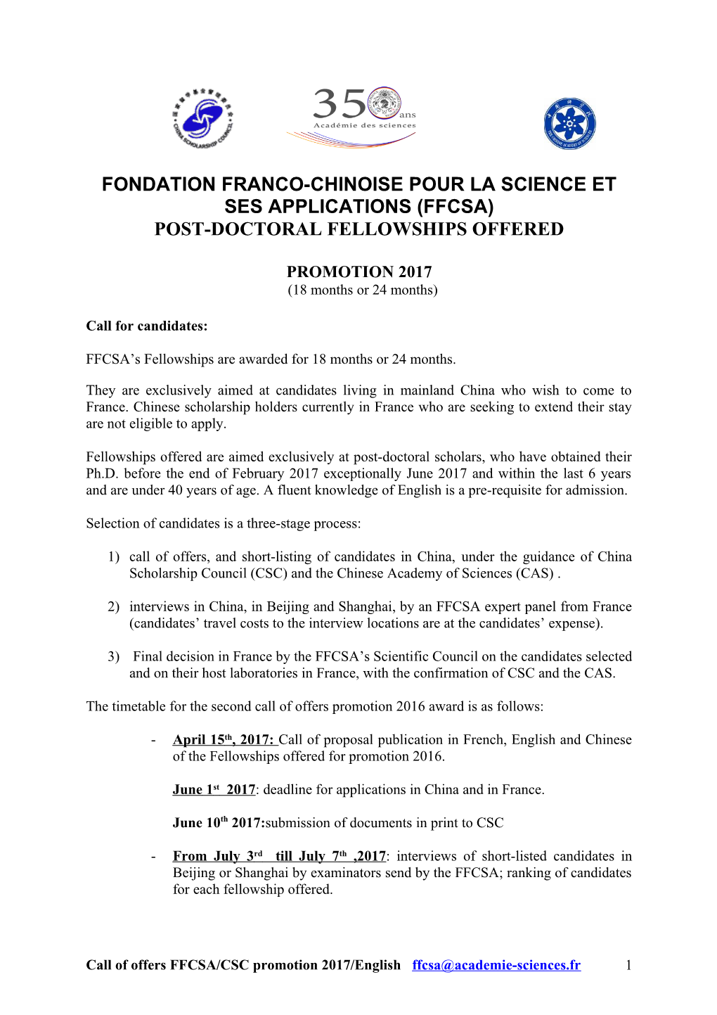 Fondation Franco-Chinoise Pour La Science Et Ses Applications (Ffcsa)