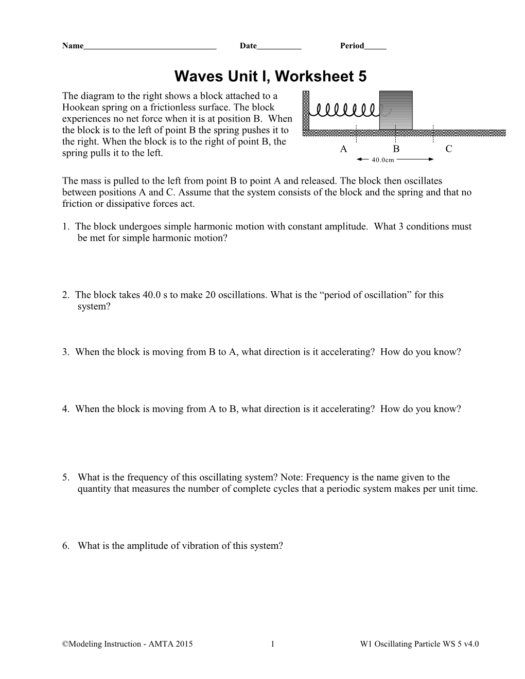 Waves Unit I, Worksheet 5