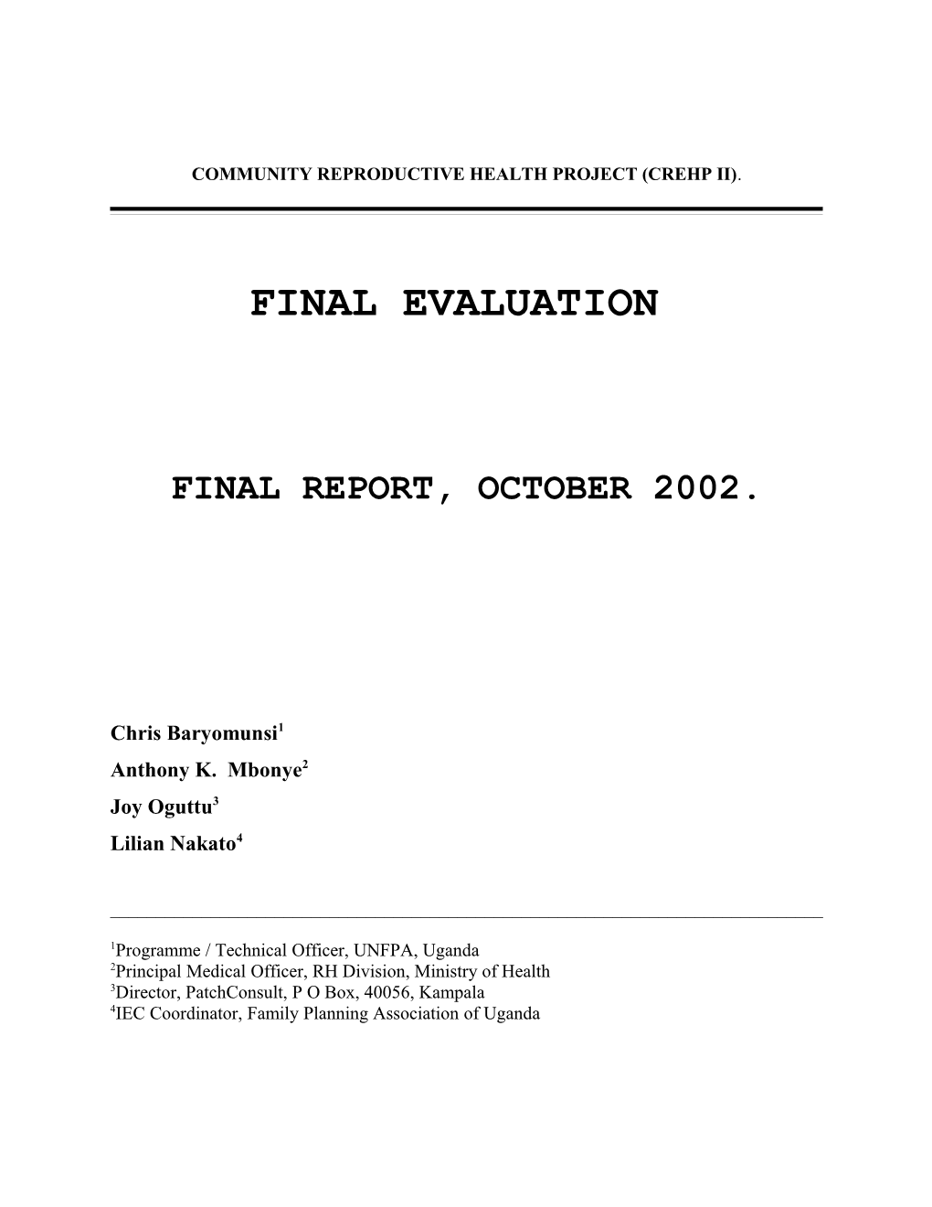 CREHP Final Evaluation Report