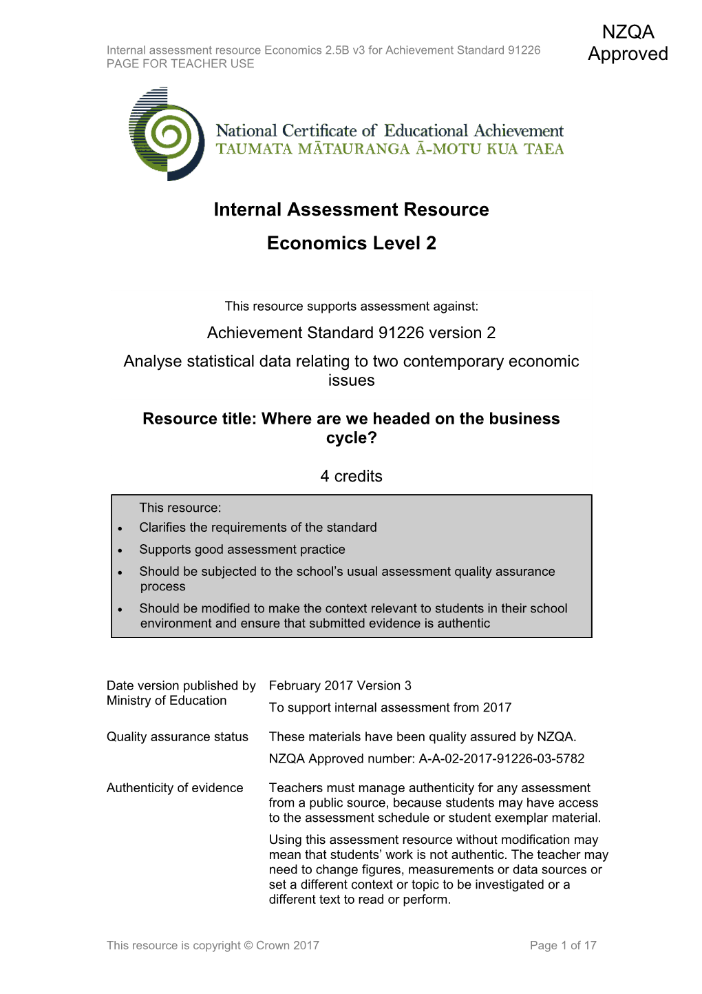 Level 2 Economics Internal Assessment Resource