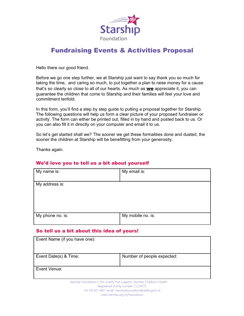 Events Proposal Form