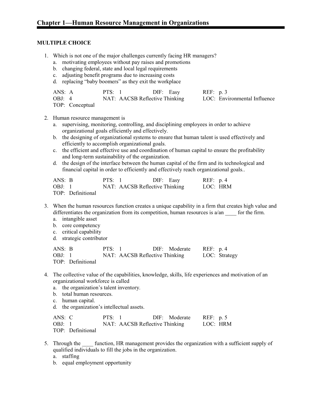 Chapter 1 Human Resource Management in Organizations