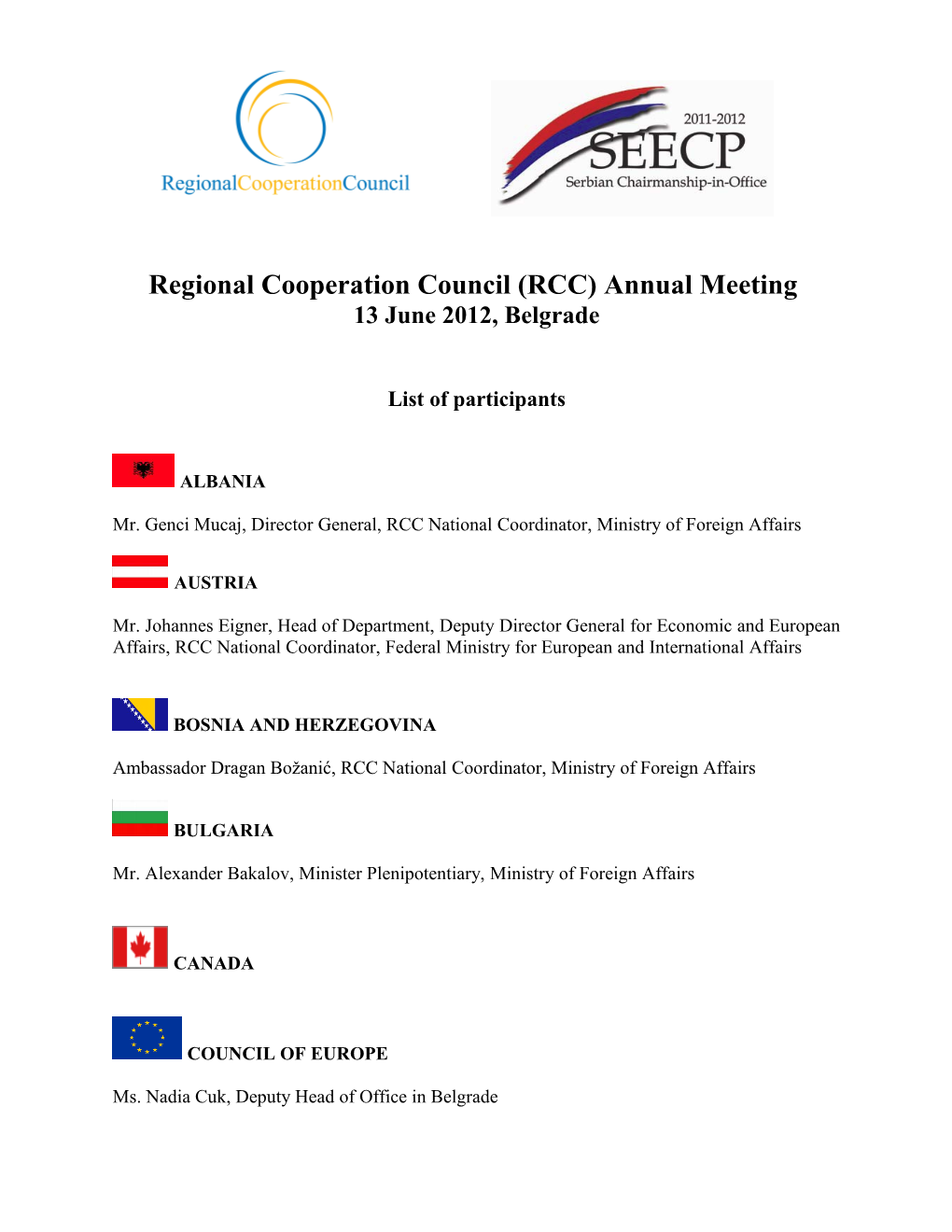 Regional Cooperation Council (RCC) Annual Meeting